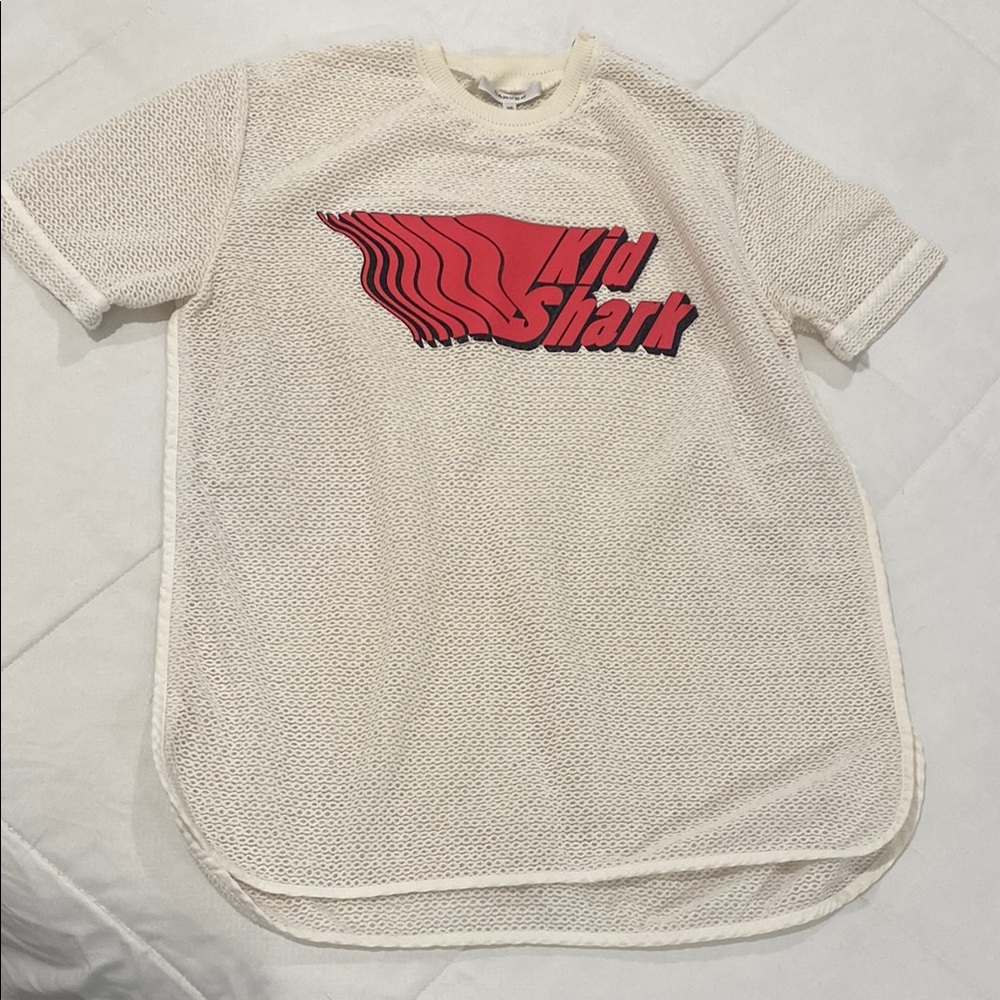 Carven Kid Shark Mesh T-Shirt with Red Logo